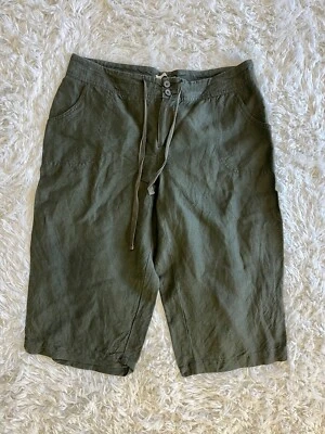 Bermudas Coldwater Creek para mujer mezcla de lino talla 14 verde pequeño ajuste natural Foto 1 de 4