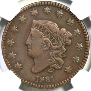 1831 N-4 R-3 NGC VF 35 Matron or Coronet Head Large Cent Coin 1c - Picture 1 of 3