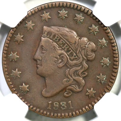 1831 N-4 R-3 NGC VF 35 Matron or Coronet Head Large Cent Coin 1c - Image 1 of 3