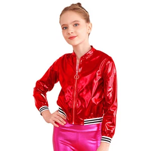 Girls Dance Long Sleeve Top Metallic Jacket Outerwear Shiny Hip Hop Costume - Picture 1 of 121