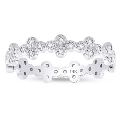 0.25 Ct Natural Diamond  Flower Eternity Ring in 14K Solid Gold - Image 1 of 4