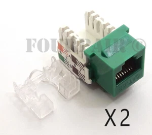 2 Pack Lot - CAT5e RJ45 110 Punch Down Keystone Modular Snap-In Jacks - Green - Picture 1 of 2
