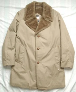 Vintage 70s 80s Mighty Mac Mens 40L Boa Collar Overcoat Beige - Picture 1 of 10
