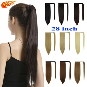28'' Drawstring Straight Ponytail Afro Synthetic Fluffy Bonding Hair Extensions - Picture 1 of 23