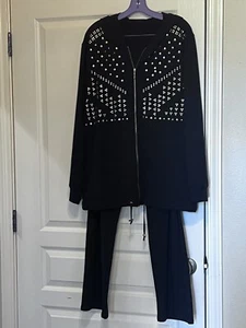 Women's Anthony Originals Black Stud Zip Up Hoodie With Pull On Pants Size 2XL - Picture 1 of 9