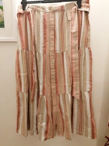Bnwt Long Tiered Striped Cotton Skirt Button Through With Belt Sz14 - Picture 1 of 9