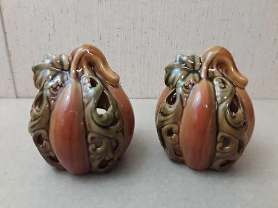 2 soportes de cerámica para candelabros de calabaza de acción de gracias de cosecha Foto 1 de 4