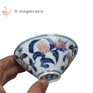 3,6" China blau und weiß Porzellan rote Glasur Obst Bambus Hut Tasse - Bild 1 von 6