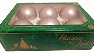 Vintage Weihnachten von Krebs Glaskugel Ornamente Sienna rosa mit goldenen Kronen 6er Box - Bild 1 von 5