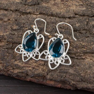 Anniversary Gift For Her Apatite Gemstone Drop/Dangle Earrings 925 Silver - Picture 1 of 8