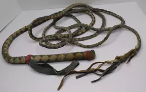 Vintage Leder Bullenpeitsche 13 Fuß Geflochtenes Leder Mehrfarbig 12 Fuß Bullenpeitsche - Bild 1 von 5