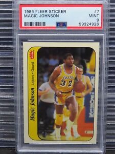 1986-87 Fleer Sticker Magic Johnson #7 PSA 9 Lakers A170