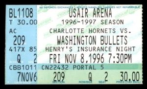 Hornets vs. Washington Bullets November 8, 1996 Ticket Stub - Ben Wallace Rookie - Picture 1 of 2