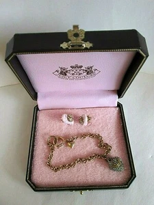 Juicy Couture Vintage Rhinestone Heart Earrings & Bracelet Set Pre-owned in Box - Picture 1 of 8