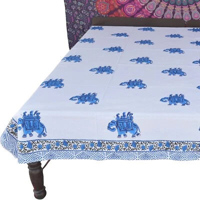 Elephant Print Indian Cotton Queen Bed Size Hand Block Print Bed Sheet Bedspread - Image 1 of 2
