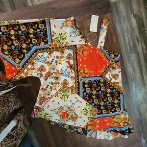 Blusa para mujer talla L naranja azul amarillo preciosos colores estampado realmente lindo - Imagen 1 de 7
