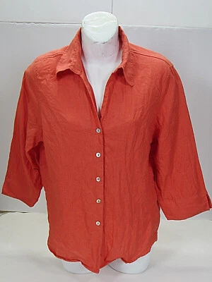 Camisa David N Mujer 100% Lino Coral Naranja Botón L [Busto 40 pulgadas 25L] Foto 1 de 4