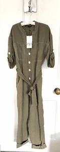 Zara Jumpsuit With Contrasting Topstitching In Khaki M BNWT RRP£49.99 LAST ONE - Picture 1 of 12