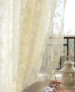 2 PCS Country Sheer Voile Lace Curtain Panel Drape Tab Top - Foto 1 di 7