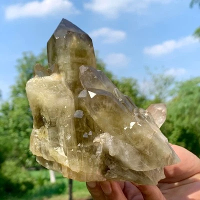 2.13LB Natural Pineapple Citrine Smoke Crystal Backbone Quartz Cluster Specimens - Image 1 of 4