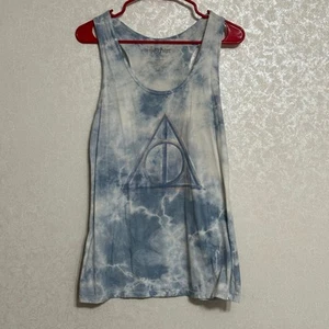 Harry Potter Racerback Tank Top Deathly Hallows Blue Tie Dye Sleeveless Shirt M - Picture 1 of 6