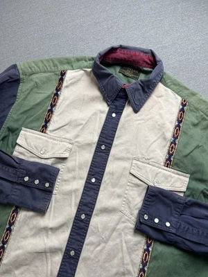 Rustler by Wrangler Shirt Mens XLT Beige Pearl Snap Aztec Western Cowboy Vtg - Image 1 of 4