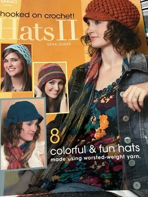 Annie's Attic ~ HOOKED ON CROCHET! HATS II-SARA DUDEK - 8 COLORFUL & FUN HATS - Image 1 of 2
