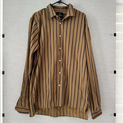 Scotch And Soda Shirt Mens Size XL Mustard Brown Striped Button Up Stretch - Image 1 of 4