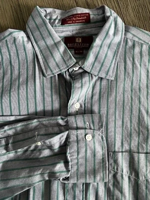 Nordstrom Classic Mens Button Down Shirt 16.5x36 Blue Green Long Sleeve C016 - Image 1 of 4