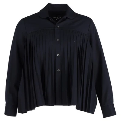 Comme Des Garçons Pleated Long Sleeve Shirt in Navy Blue Polyester — 第 1/3 张图片