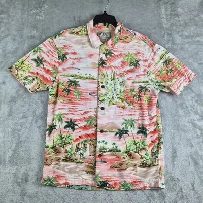 RRL Ralph Lauren Camp Shirt Pink Tropical Palm Tailored Hawaiian Island Aloha - Image 1 of 4