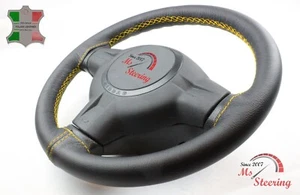 FOR Morris Minor 48-71 BLACK LEATHER STEERING WHEEL COVER, YELLOW 2 STIT - Picture 1 of 12