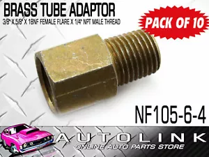 BRASS TUBE ADAPTORS FOR 3/8" BUNDY TUBE 5/8"x18NF FEM FLARE x1/4" NPT MALE x10 - Picture 1 of 7