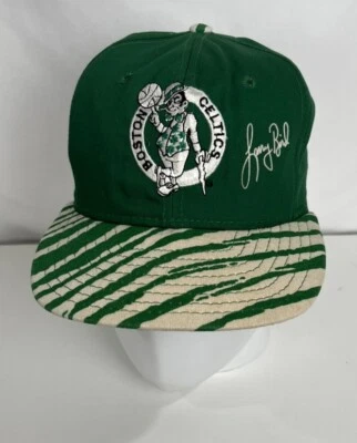  Cappellino snapback vintage Zubaz Boston Celtics Larry Bird firmato ricamato - Immagine 1 di 4