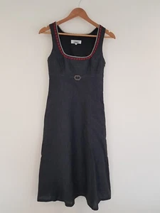Vintage Dress Pinafore Black Landhaus 6 Linen Dirndl Midi Retro A Line Smart - Picture 1 of 14