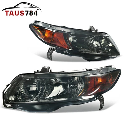 Headlights For 2006-2011 Honda Civic Coupe 2Dr Coupe Black Smoke Headlamps Pair - Image 1 of 4