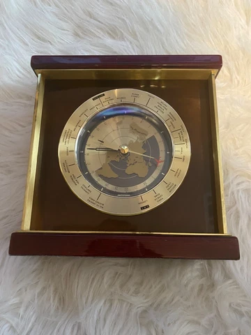 Seiko World Clock / Purple Smoked Glass, Brass & Mahogany Wood / Vintage (rare) Cover