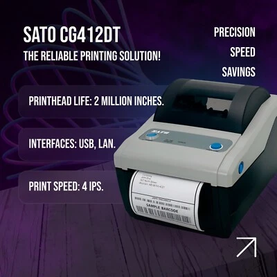 SATO CG412DT-LAN Direct Thermal 4x6 Barcode Label Printer 300 dpi USB Ethernet - Image 1 of 4