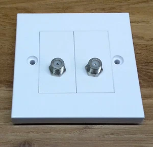 Kauden Twin Satellite F Type Socket Modules in Faceplate TV Outlet Wall Plate - Picture 1 of 2