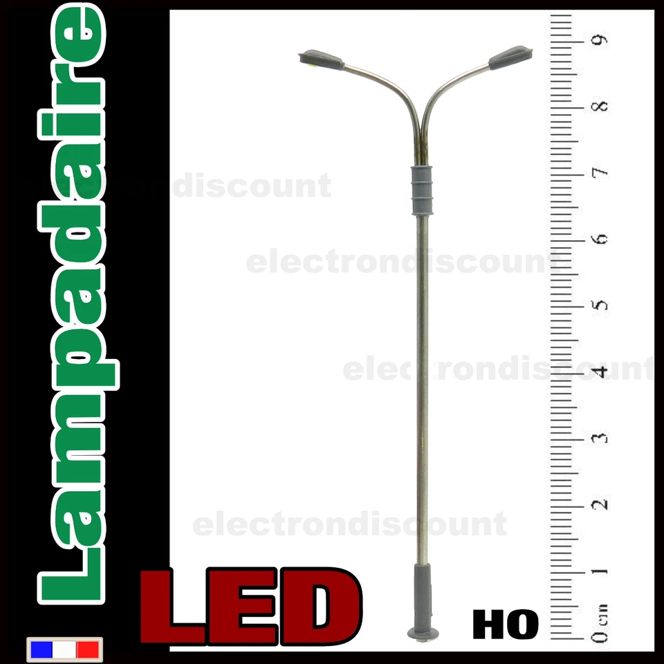 S302# Lampadaire double courbe  HO à LED CMS , éclairage blanc, belle finition  - Immagine 1 di 1