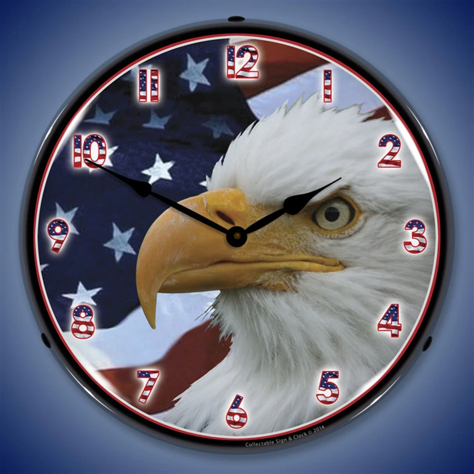 American Bald Eagle Wall Clock, LED Lighted - Image 1 of 1