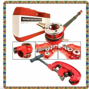 5pc Pipe Threader Ratchet Type w/ Dies 3/8" to 1-1/14"  + FREE #2 Pipe Cutter - Picture 1 of 3