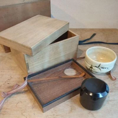 Juego Chabako Raku Bowl Natsume Bambú Herramientas Antiguo Japonés Ceremonia del Té Foto 1 de 4