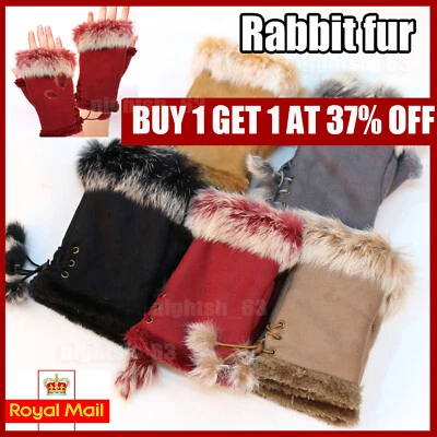 Women Winter Fingerless Gloves Christmas Halloween Soft Warm Faux Fur Lined UK - Image 1 of 4