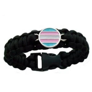 Transgender Paracord Survivor Bracelet Black w Trans Charm LGBTQ Rights Resist - Picture 1 of 1
