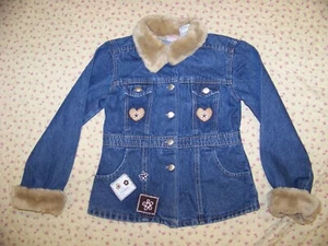 Girls Hopscotch Denim Coat Jacket with Sherpa Collar and Cuffs - 6X - Picture 1 of 10