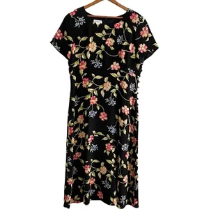 Vtg Talbots 100% Silk Ditzy Floral Maxi Dress 14 Colorful Feminine Old Money 90s - Picture 1 of 12