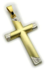 Nuevo colgante cruz mate bicolor oro auténtico 333 8 quilates 28 mm oro amarillo excelente - Imagen 1 de 2