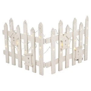 Rustic Wooden Fence 30 LED Lights Christmas Tree Skirt Stand Cover Silver Set 2 - Picture 1 of 4