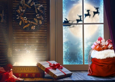 Merry Christmas Windowsill Magic Gifts Backdrop 7x5ft Vinyl Photo Background LB - Image 1 of 4